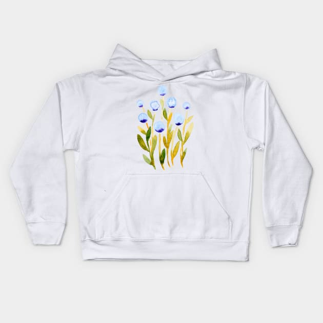 Simple watercolor flowers - blue and green Kids Hoodie by wackapacka